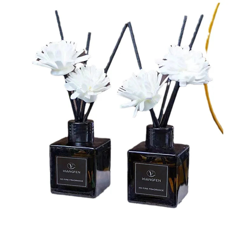 Wholesale 50ml Square Glass Reed Diffuser Manufacturers High-Grade Fresh Indoor Toilet Deodorant Home Hotel DIY Fragrance Rattan