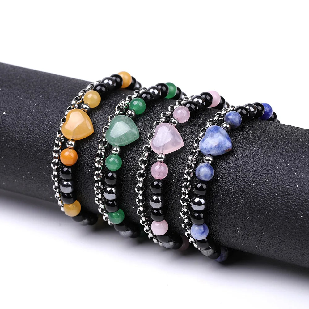 2024 New Adjustable Mens Natural Stone Bead Tiger Eye 6mm Bracelet Essential Oil Diffuser Yoga Heart Couple Bracelets with Chain