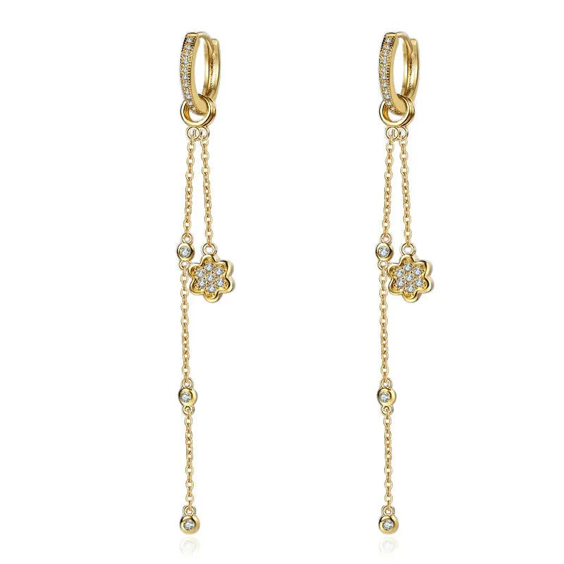 Hot Sale Fashion Women's Geometric Shape Long Earrings 18K Gold Plated Cubic Zircon Trendy Party Gift