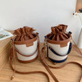Vintage Women's Shoulder Bags Cylinder PU Leather Bucket Crossbody Bag Casual Mini Drawstring Handbags Purse for Travel Shopping
