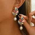 2025 Fine Jewelry Vintage Creative Women Gold Plated Baroque Pearl Earrings Colorful Oil Dripping Earring for Women