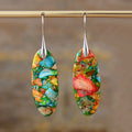 Hypoallergenic Chunky Huggie Ear Rings Women's Natural Sea Sediment Jasper Gem Stone Jewelry Colorful Fashion Drop Earrings