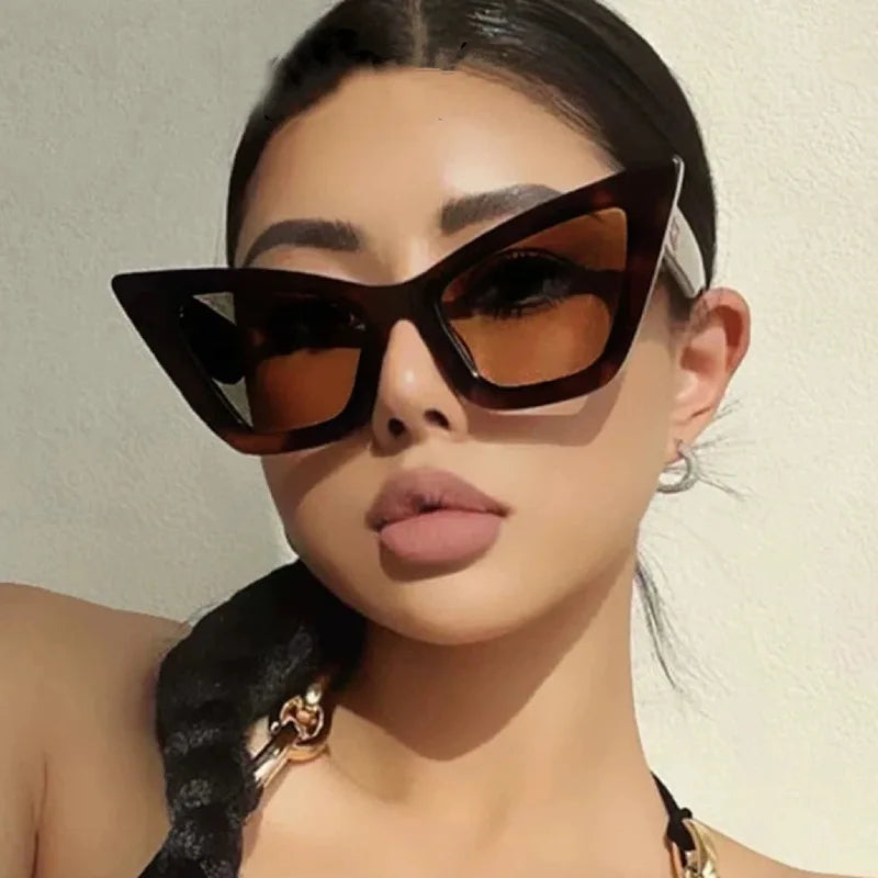 Lbashades 1329 Retro Shades Women Sunglass Oversized Cat Eye Sunglasses Personality Anti Uv Leopard Sun Glasses