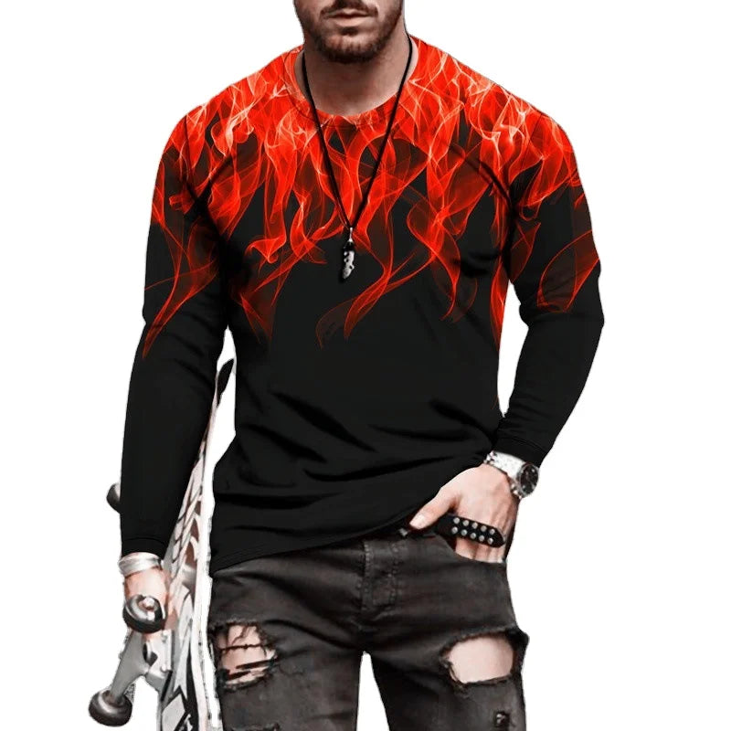Top Fashion Long Sleeve Tee Shirts for Men Graphic Marble Print Casual Pullover Big and Tall Crewneck Sweatshirts Sports Tees