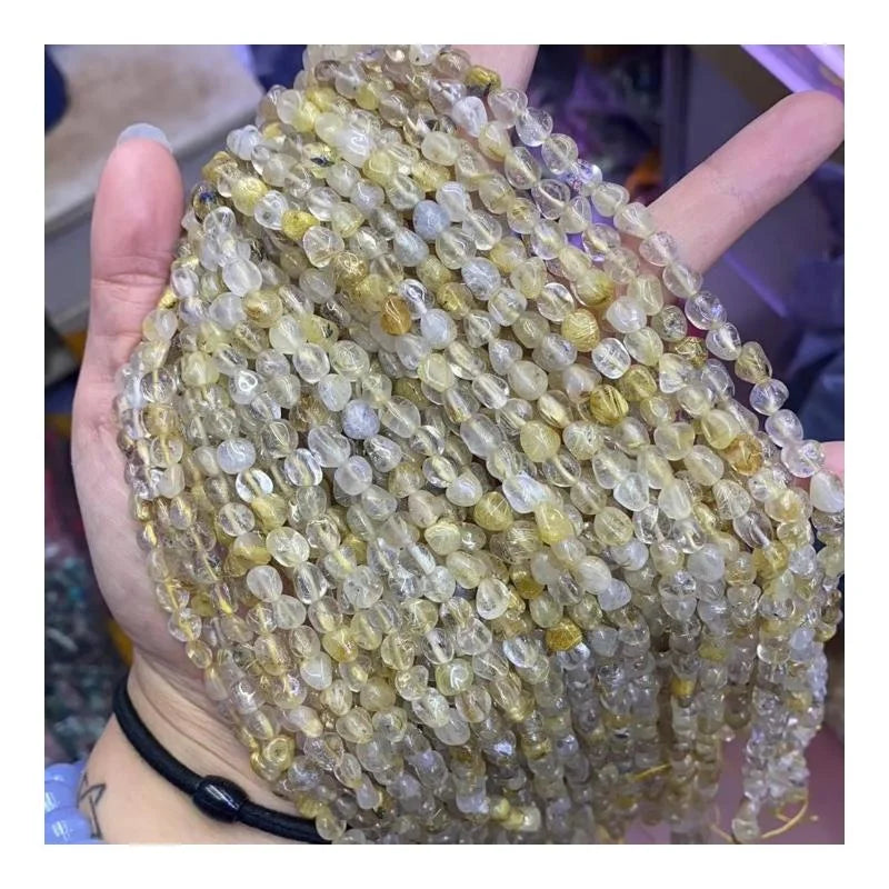 6-8mm Natural Golden Rutilated Quartz Gravel Healing Energy Irregular Shape Loose Gemstone Beads Irregular Pebble Nature Crystal
