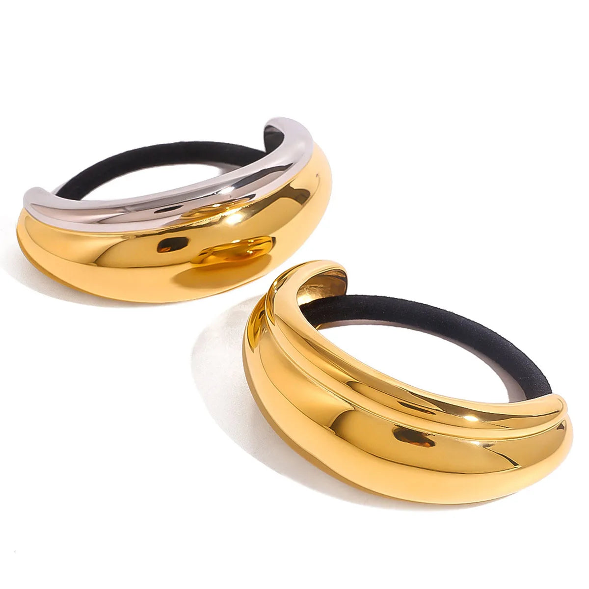 Waterproof Hair Jewelry Stainless Steel Two Tone Hair Ties Glossy Chunky Moon Hairbands Black Elastic Hair Rope for Women