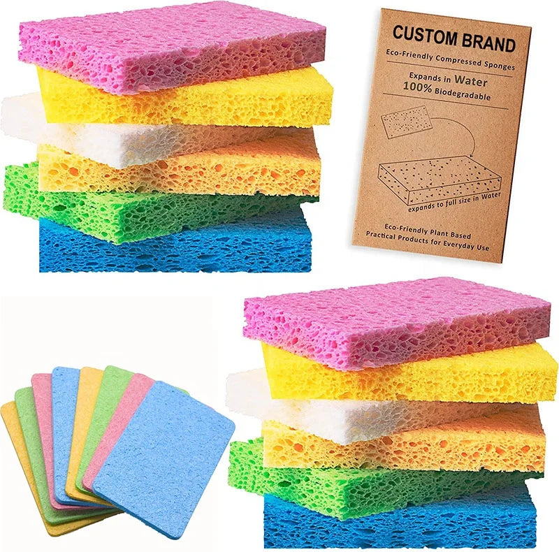 Natural 11x7cm Compostable Kitchen Wood Pulp No Scratch Dish Cleaning Cloth Compressed Cellulose Sponges Pop up Eco Sponge