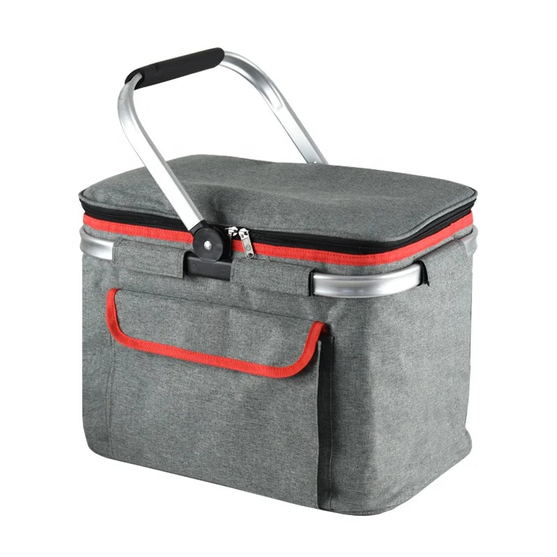 Portable Collapsible Polyester Picnic Basket Foldable Insulated Cooler Bag with Letter Pattern for Outdoor Activities