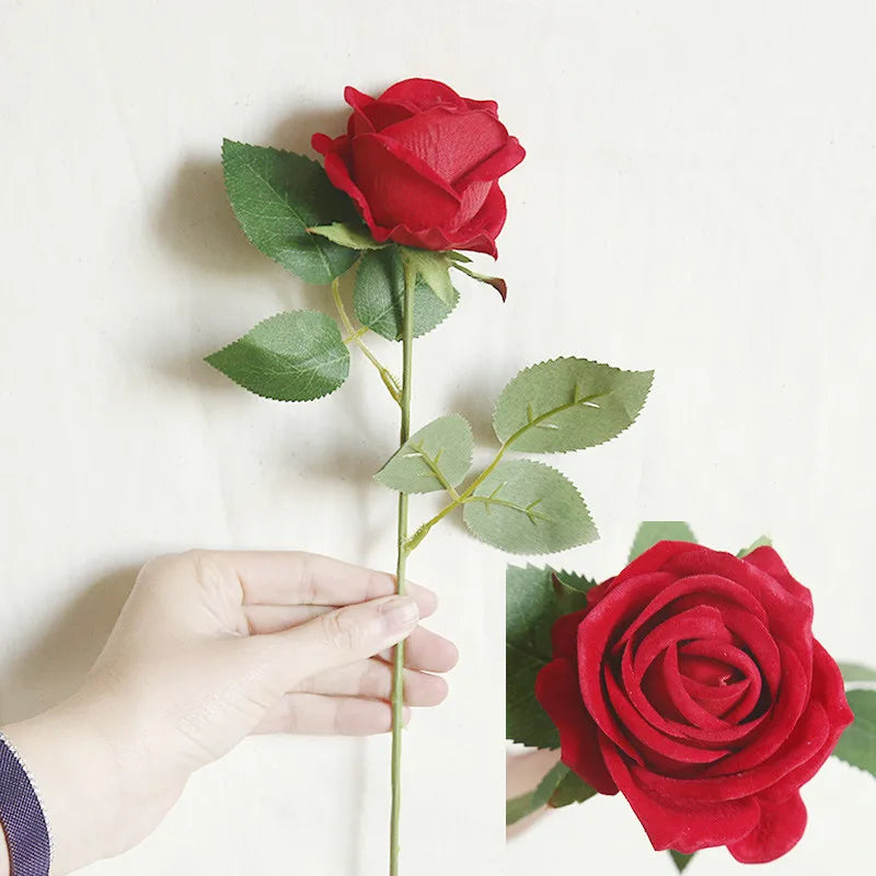 M03422 Wedding Home Decoration High Quality White Artificial Flower Real Touch Red Velvet Rose Flowers