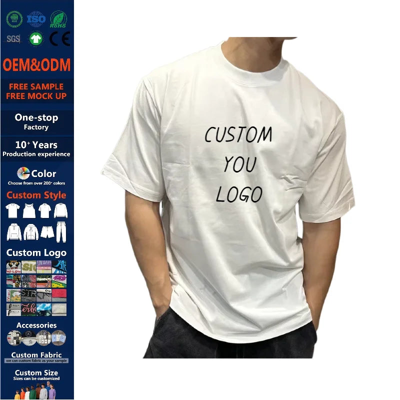 Custom Men's Summer T-Shirts Regular Fit 230Gsm 95% Cotton 5% Spandex Short Sleeve Casual Knitted Blank Solid Pattern