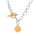 Fashion Stainless Steel Hand Stitching Necklace Gold Buckle Engraved Medal Pendant Necklace