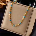 New Arrival 18k Gold Tarnish Free 316l Stainless Steel Turquoise Gold Bead Necklace for Women