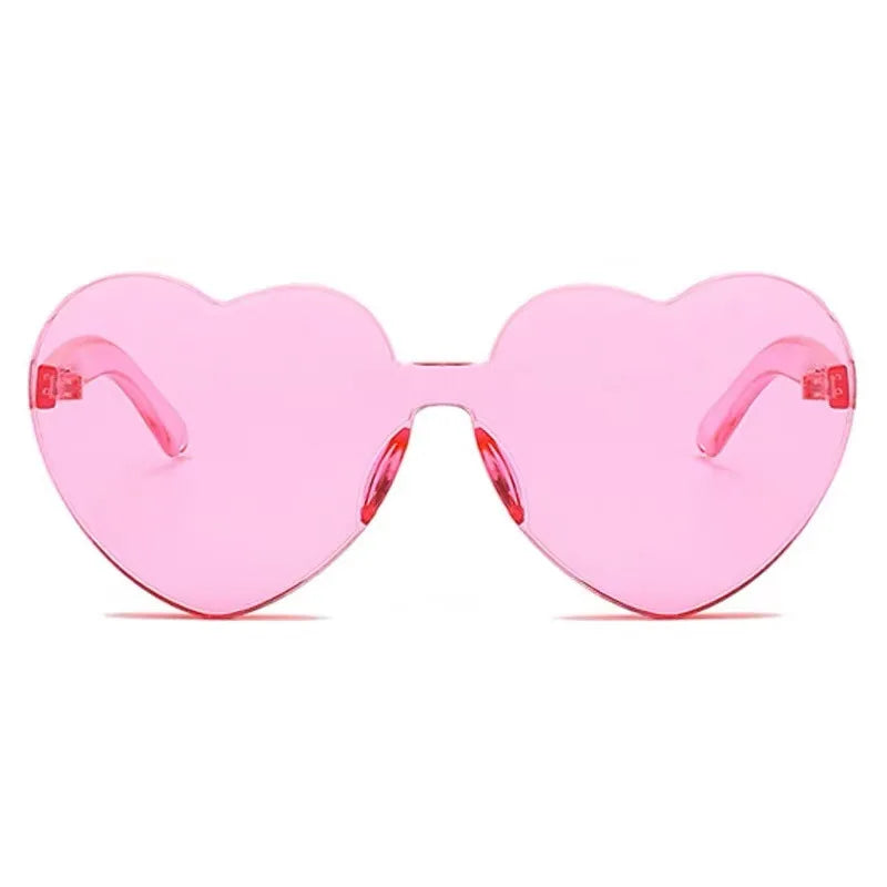 Love Heart Shape Sunglasses Women Rimless Frame Tint Clear Lens Colorful Sun Glasses Female Red Pink Shades Honey Moon Travel