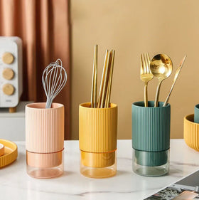 Nordic Ceramic Household Chopstick Cutter Double-Tiered Kitchen Desktop Multi-Purpose Knife and Fork Chopstick Box Receptacle