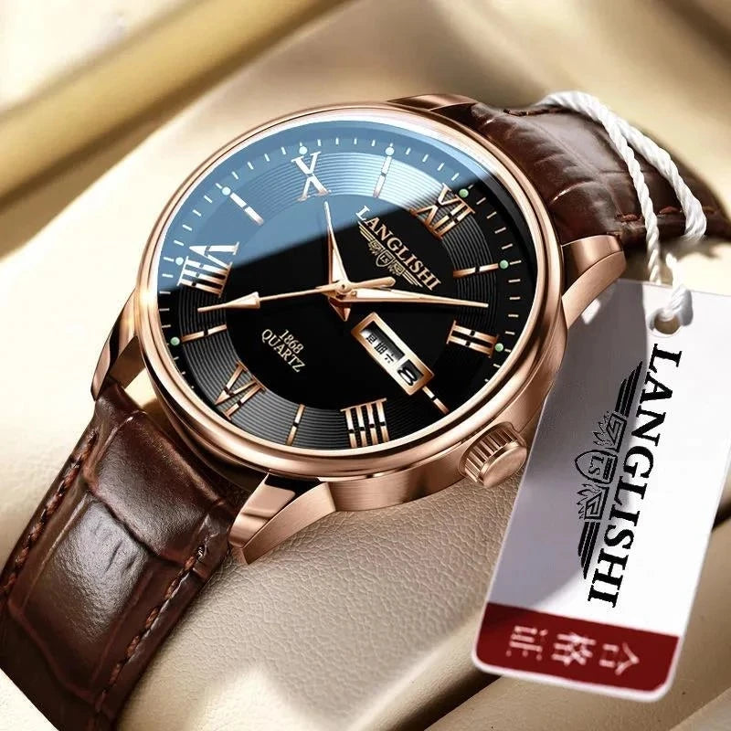 2022 New LANGLISHI Men Watch Top Gift Luxury Waterproof Leather Man Watches Luminous Calendar Quartz Wristwatch Reloj Hombre