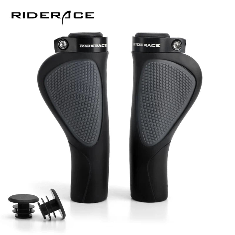 RIDERACE Bicycle Handlebar End Cap Aluminium Alloy Lock Bike Anti-Skid Rubber Skid-Proof Grips Cycling Ergonomic Handle Bar Grip