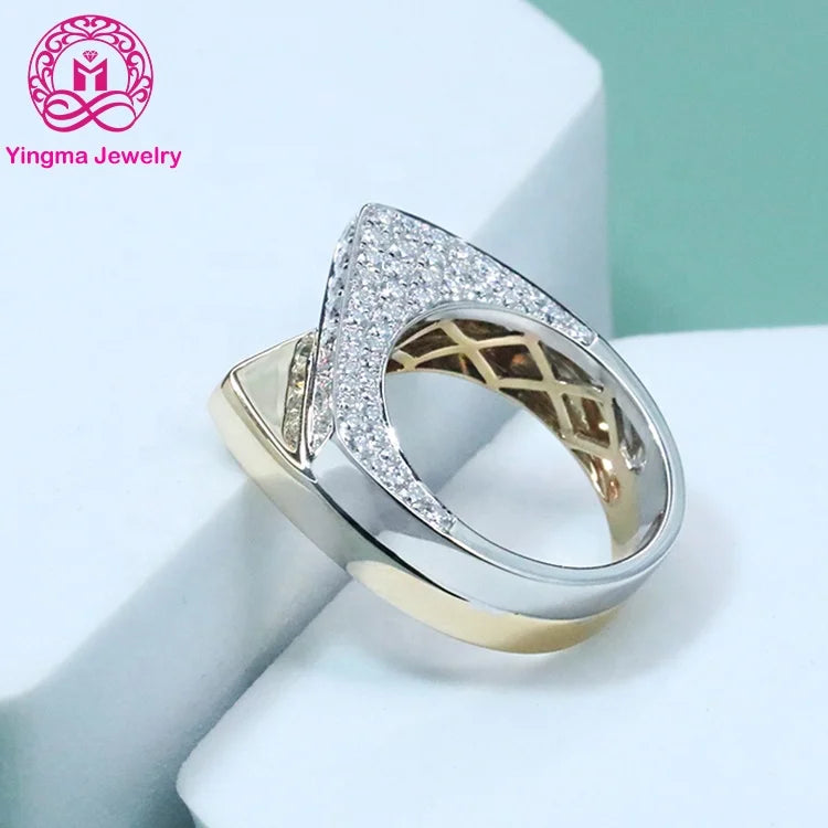 Fantastic Jewelry Colorless D VVS Round Brilliant Cut 14K Real White & Yellow Gold Diamond Hip Hop Moissanite Ring for Gift