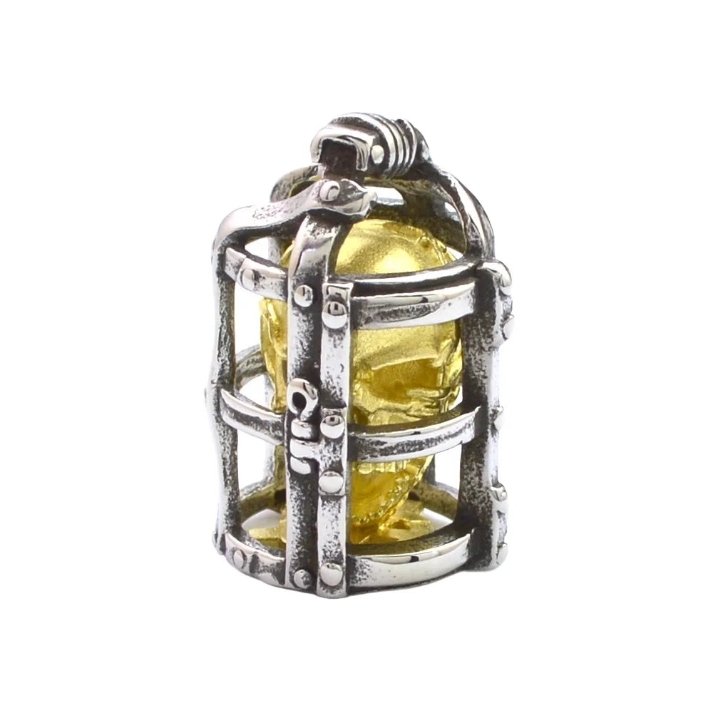 Zoubisi Punk Gold Plated Stainless Steel Children's Spiral Cage Skull Pendant Silver Charms Custom Hiphop Trendy Pendants