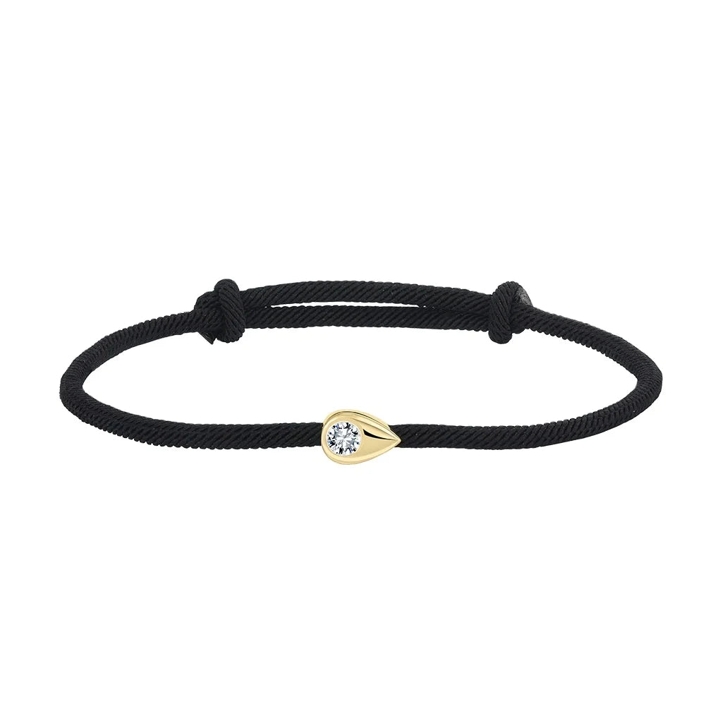 APB06 Personalized Lucky Braided String Bracelet 925 Sterling Silver Pear-Shaped CZ Charm Bracelet Adjustable