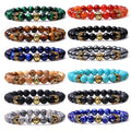 Factory Custom Fashion Devil Eyes Natural Stone Beads Bracelet Crown Football Alloy Charm Tiger Eye Obsidian Bracelet for Men