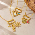 18k Pvd Gold Plated Stainless Steel Marine Life Pendant Necklace Jewelry Tarnish Free Eye and Moon Charm Necklace for Women