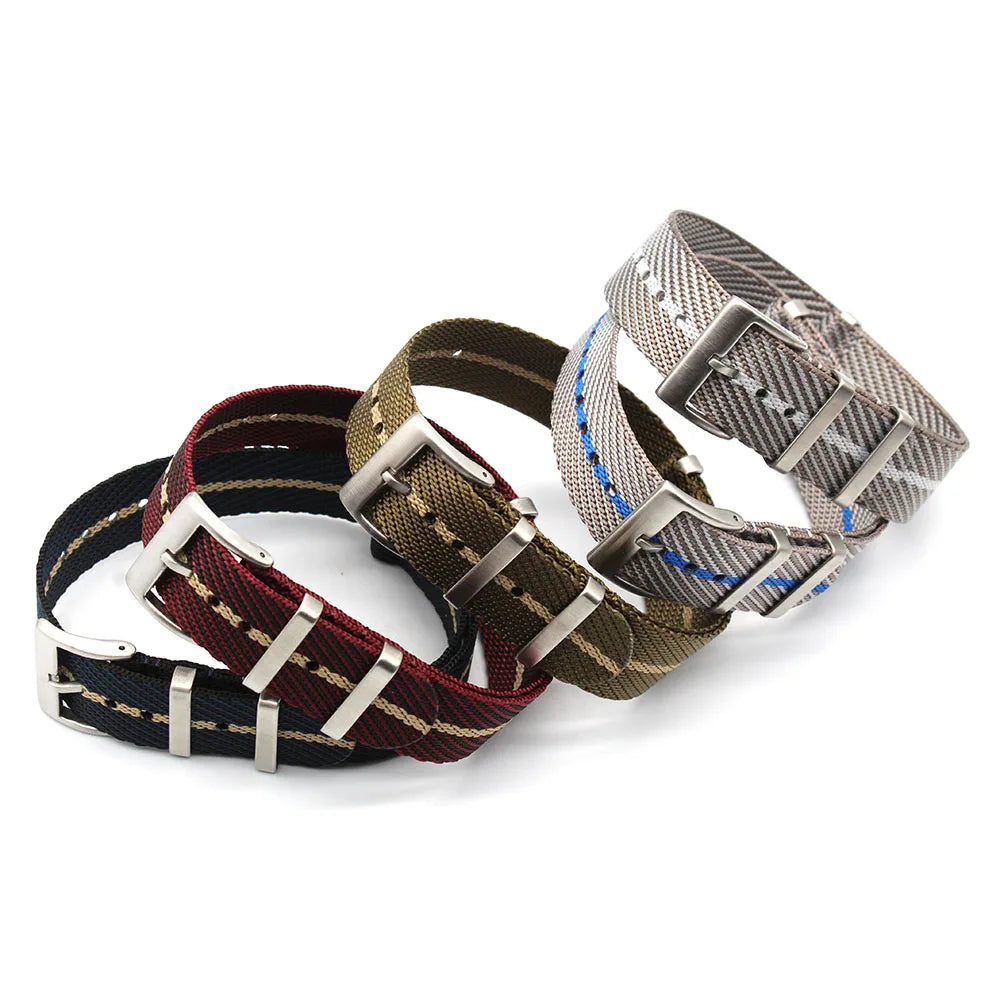 3 Ring Twill Nylon Watch Strap for Dive Watch 1 Piece Strap 18mm 20mm 22mm Bulk Nylon Watch Band Brushed Steel Buckle