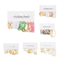 VKME 2022 Women's Trendy Gold Leopard Hoop Earrings Set Korean Resin Butterfly Acrylic Pearl Jewelry Gift for Girls