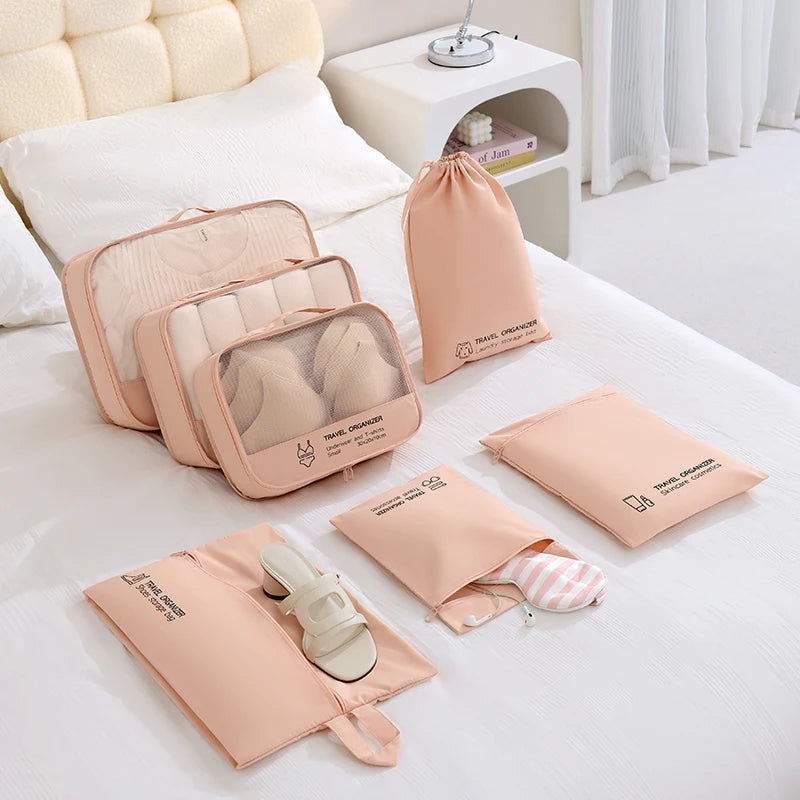 Custom Logo Fashion Light Weight Large Capacity Travel Storage Organizer Bag Zipper Closure Letter Polyester Bra Organizer