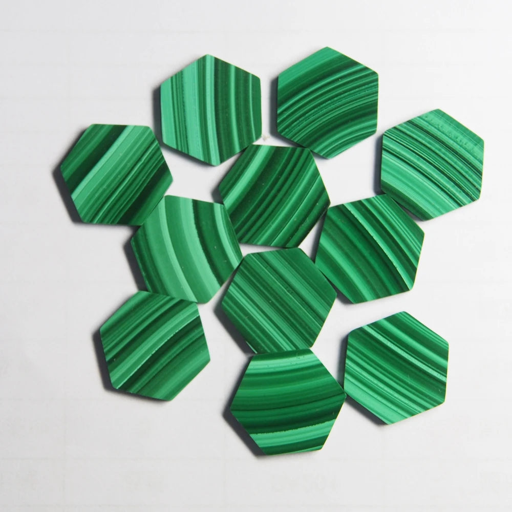 Natural High Polished Hexagon Cut Double Flat  Malachite Disc Gemstone for Sale Cheap