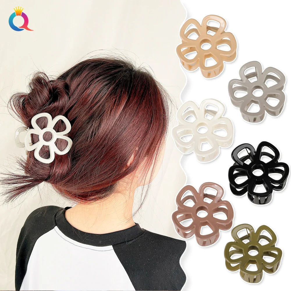 QIYUE Custom Logo 9cm Flowers Hair Claw Clips High-End Sensor Plastic Love Folder Accessories for Women