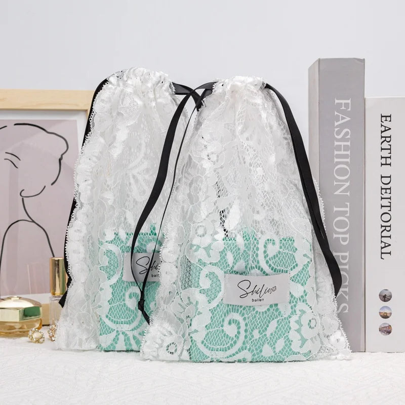 Eco-Friendly  Mesh Lace Fabric Bag for Gift  Packaging Pouch Drawstring Dust for Cosmetic  Bag for Skin-care Products