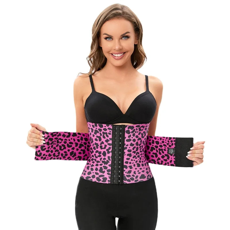 Rose Red Leopard Print Waist Trainer During Workout for Women