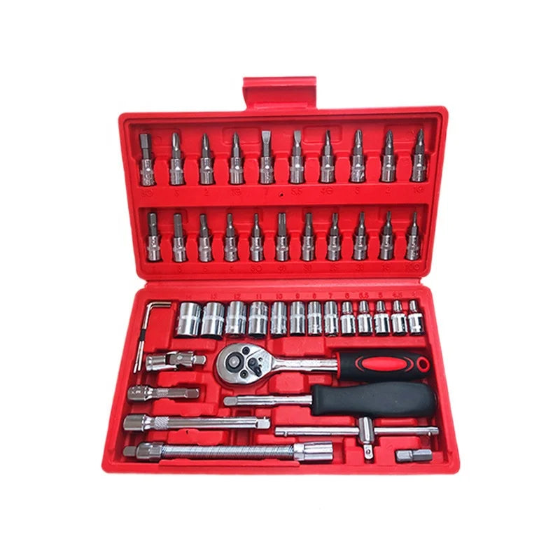 46pcs Vde Auto Repair Tool Kit Multifunctional Socket Wrench Combination Sleeve Ratchet Plate Hand Repairer Hardware Tools OEM