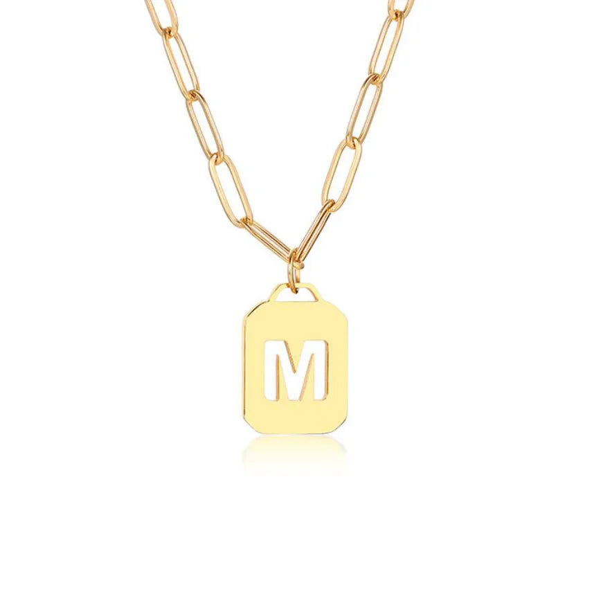 Factory Price Square Pendant - Stainless Steel Gold Initial Chain Jewelry