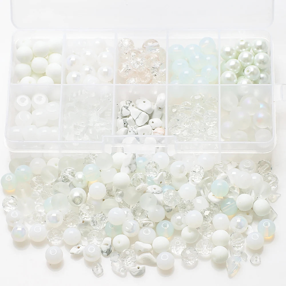 Zhubi White Opal Gradient Color Natural Stone Gravels 8MM Round Glass Beads Set Crystals Loose Beads for Jewelry Making