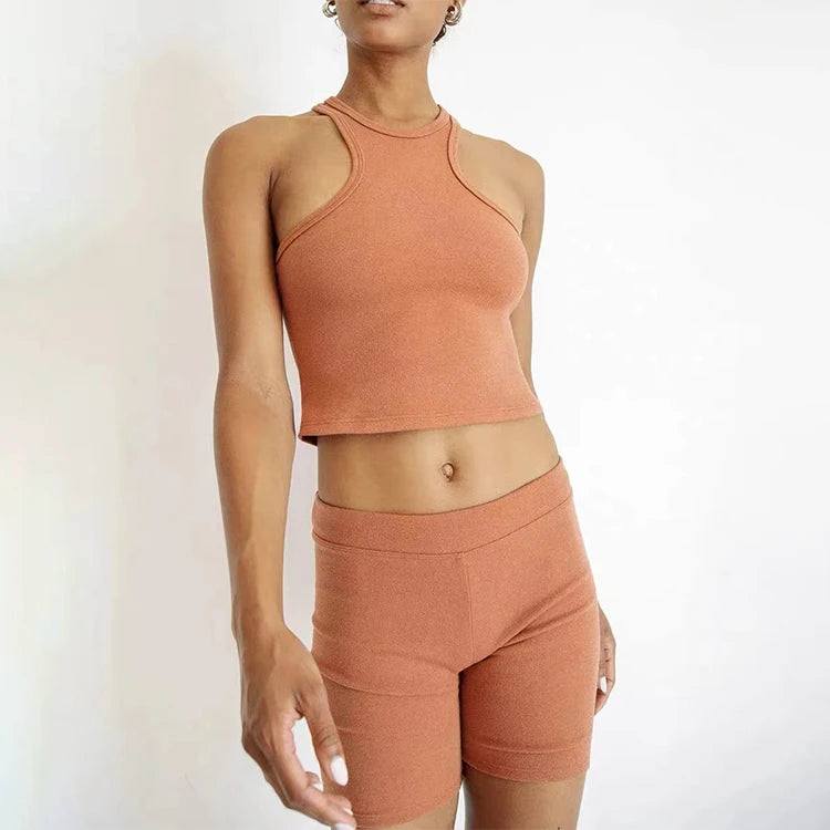 2 Piece Set Women Summer Gym Fitness Sportswear Shorts Set Workout Two Piece Tank Top and Yoga Shorts Set