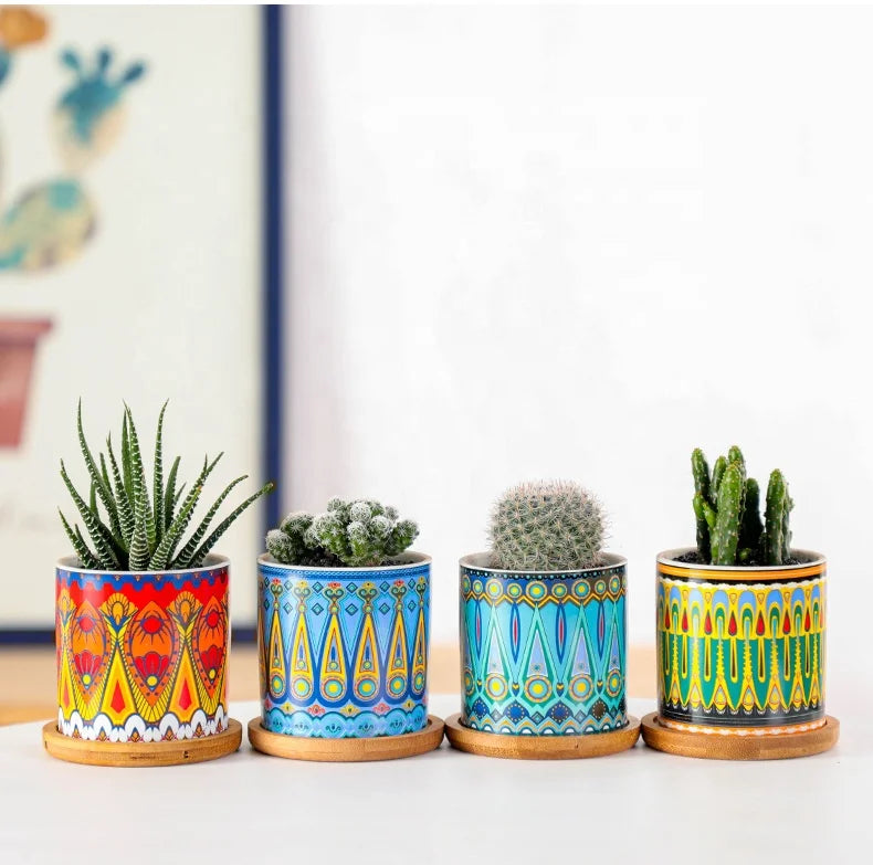 Modern Bohemia Glazed Ceramic Bonsai Succulent Plant Pot Mini Indoor Flower Pot for Home Decor