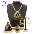 MEIZI Women's Jewelry Sets 18k Gold Plated Flower Design with Pearl Main Stone Wedding Exaggerated Necklaces Bracelets Rings