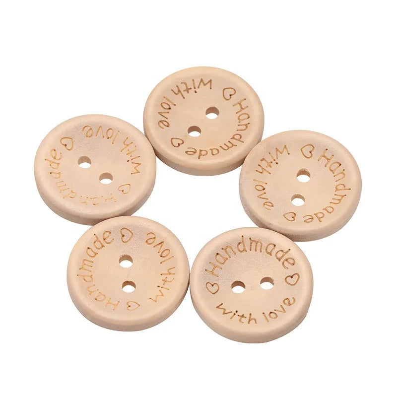 Wholesale 15/20/25mm Polished Wood Love Heart Buttons Elegant Laser Engraved 2-Holes and 4-Holes Flatback 2-Holes Style