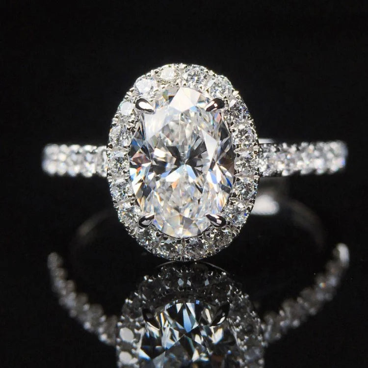 Luxury Jewelry IGI Lab Diamond Jewelry Pure 14K Gold 2.0CT Oval Cut Diamond Halo Engagement Wedding Ring