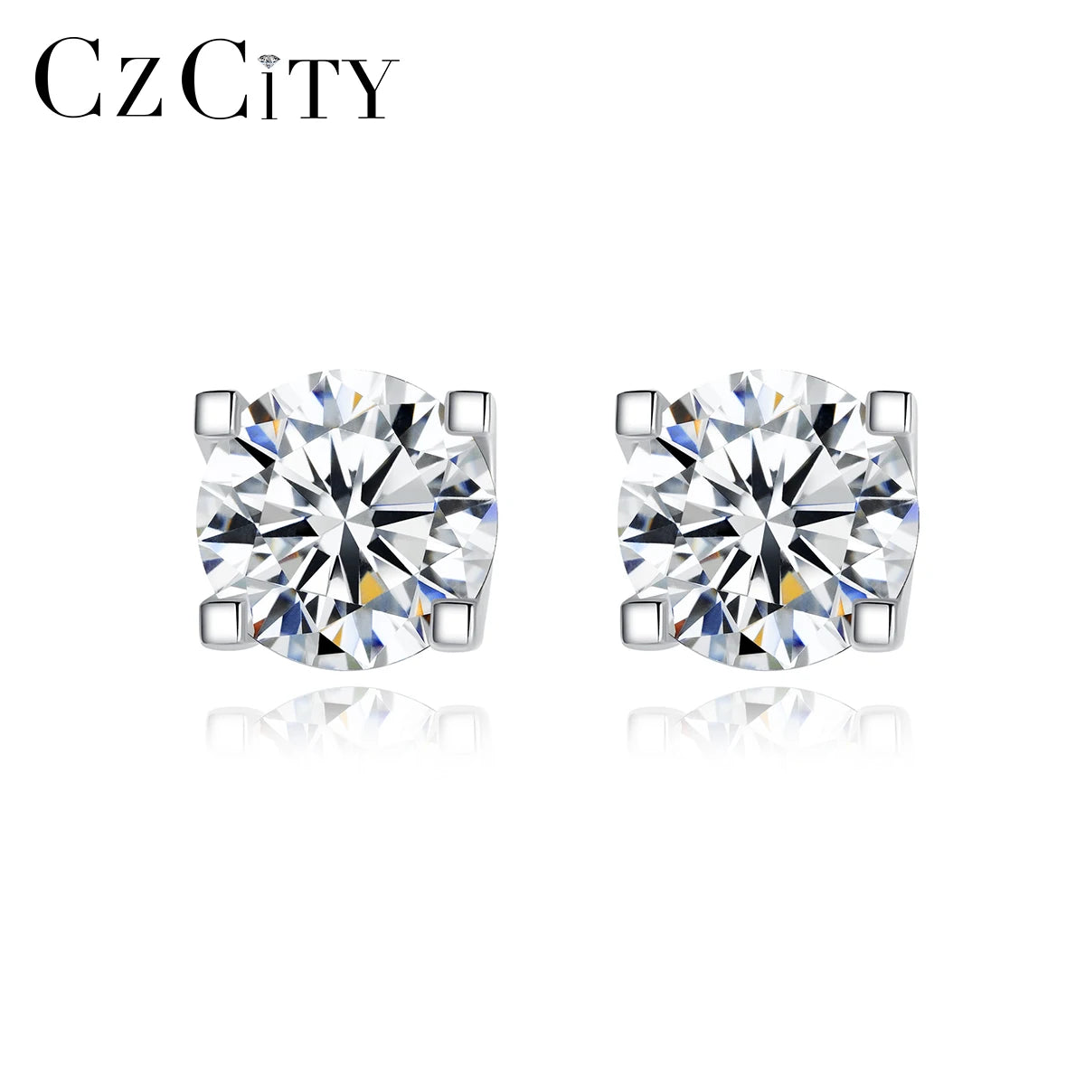 CZCITY Fashion Jewelry Real 1Ct Trending Simple Designer Stud Earring for Woman Moissanite Earing
