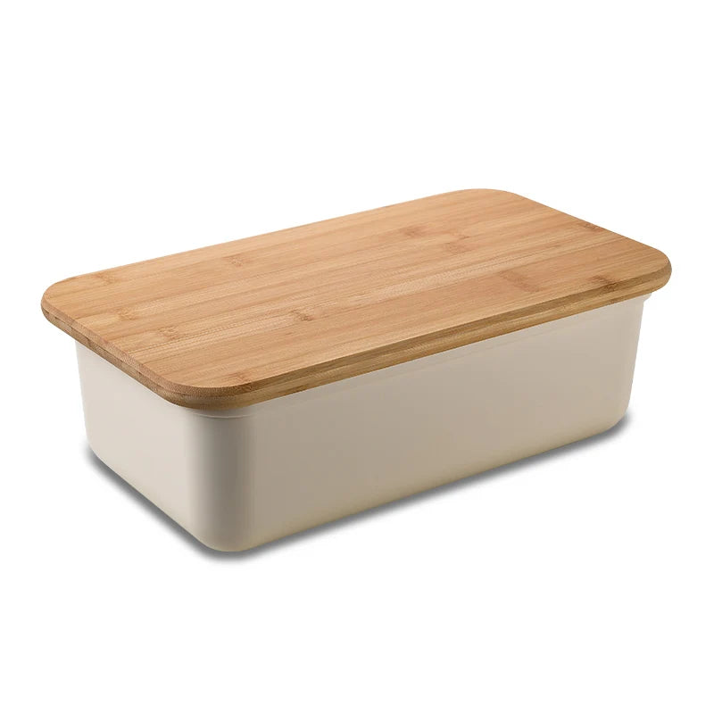 Wooden Bread Box Metal Bread Bin Storage Box with Bamboo Lid Bread Bin Holder