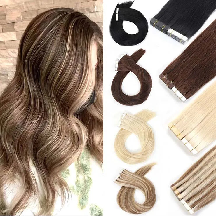 Wholesale Straight Human Tape Hair Extensions Hair Cuticle Aligned Virgin Tape in Hair Extensions Remy Vendors