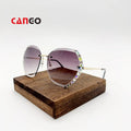 Luxury Diamond Cut Sunglasses for Women UV400 Rimless Rhinestone Gradient Lens Light Weight Comfortable Oversized Sun Glasses