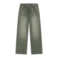 2024 Grey Green Custom Denim Wash Jeans Baggy Fit Custom Stacked Jeans Streetstyle Biker Jeans Wide Leg Pants Men
