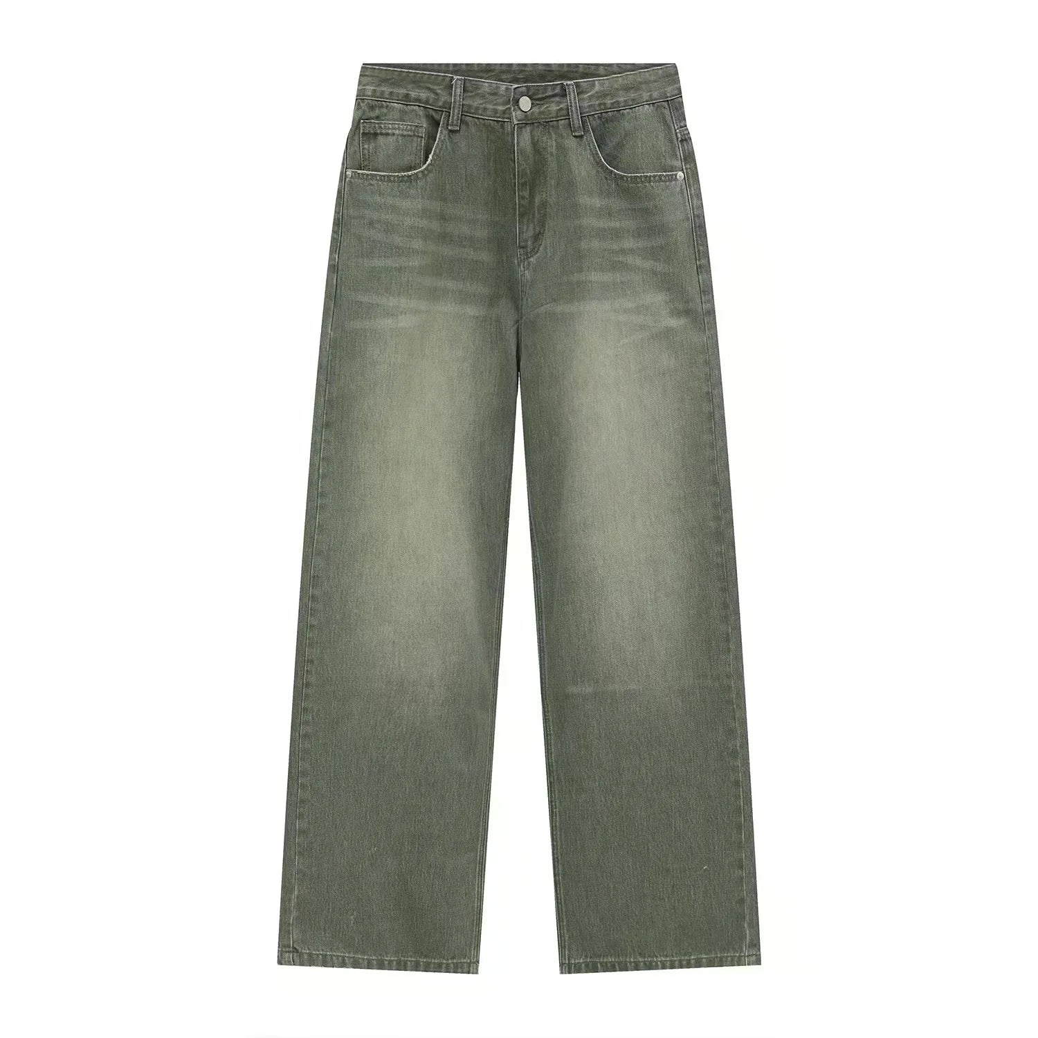 2024 Grey Green Custom Denim Wash Jeans Baggy Fit Custom Stacked Jeans Streetstyle Biker Jeans Wide Leg Pants Men