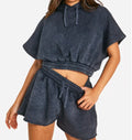 High-quality Women's Fashion Casual  Acid Wash Sleeveless Hoodie and Sweat Short Set