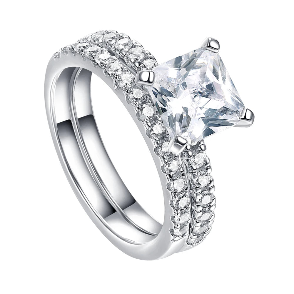 Hot Selling Halo Zircon Stackable Half Eternity Ring Band Set 925 Sterling Silver Engagement Wedding Diamond Rings for Women