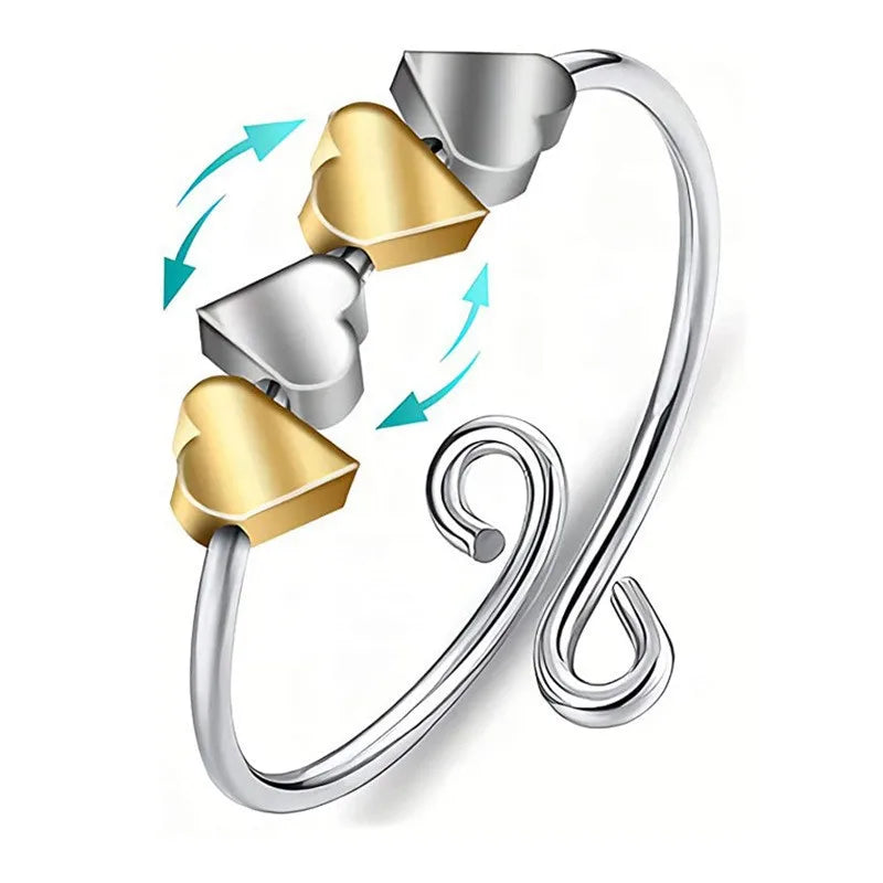 Opening Rotatable 4 Heart Anti-Stress Stainless Steel Ring Bayan Yuzuk Decompression Gold Plated Ring