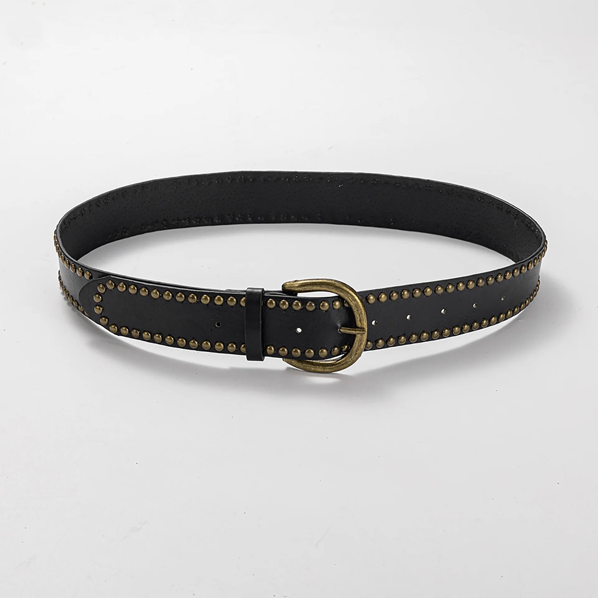 JULUN Belts For Women Western Belts Belts Men Studded Western Style Leather Belt Antique Brass Buckle Casual Belts